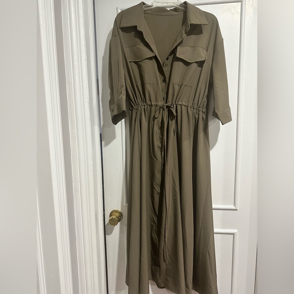 Elegant Olive Green Midi Dress